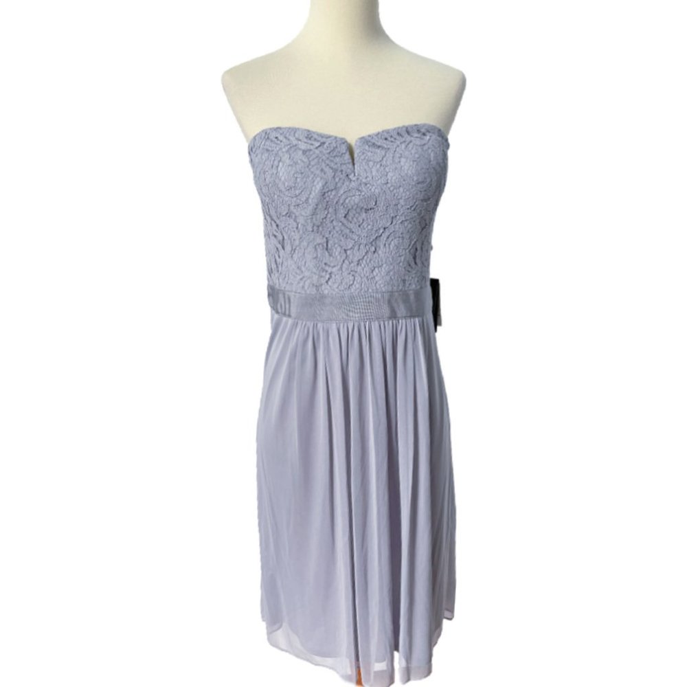 NWT Adrianna Papell Gray Lace and Chiffon Strapless Gown w/Optional Strap 16 - Picture 1 of 4